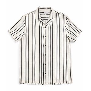 Zara Men’s Medium Black White Striped Short Sleeve Button Down Shirt. New.